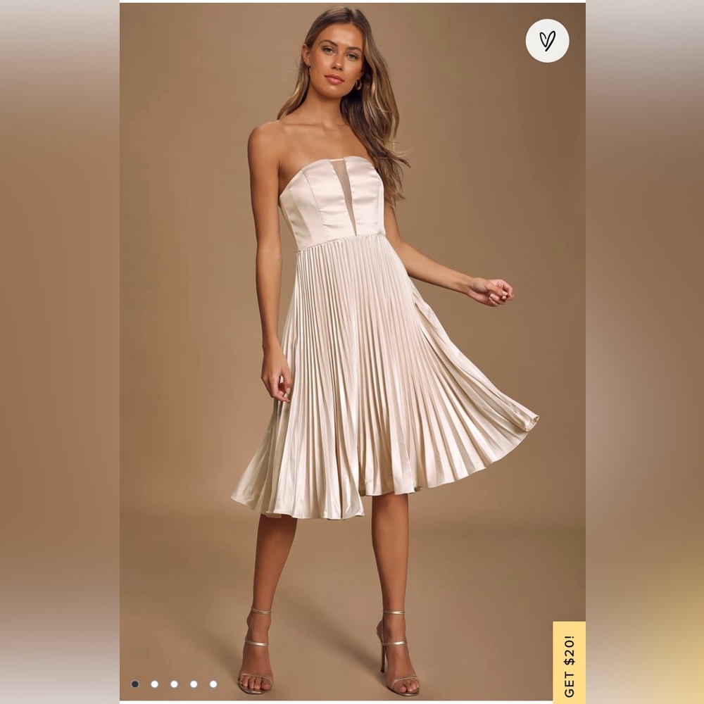 Nude Strapless Pleated Midi Dress